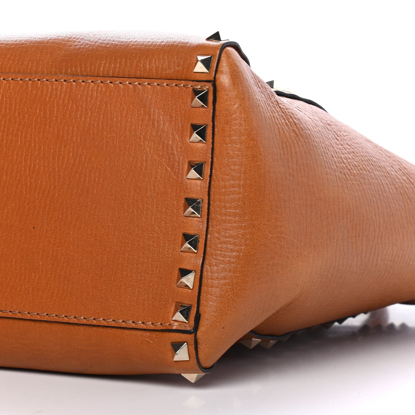 Textured Calfskin Rockstud Double Handle Tote Tan