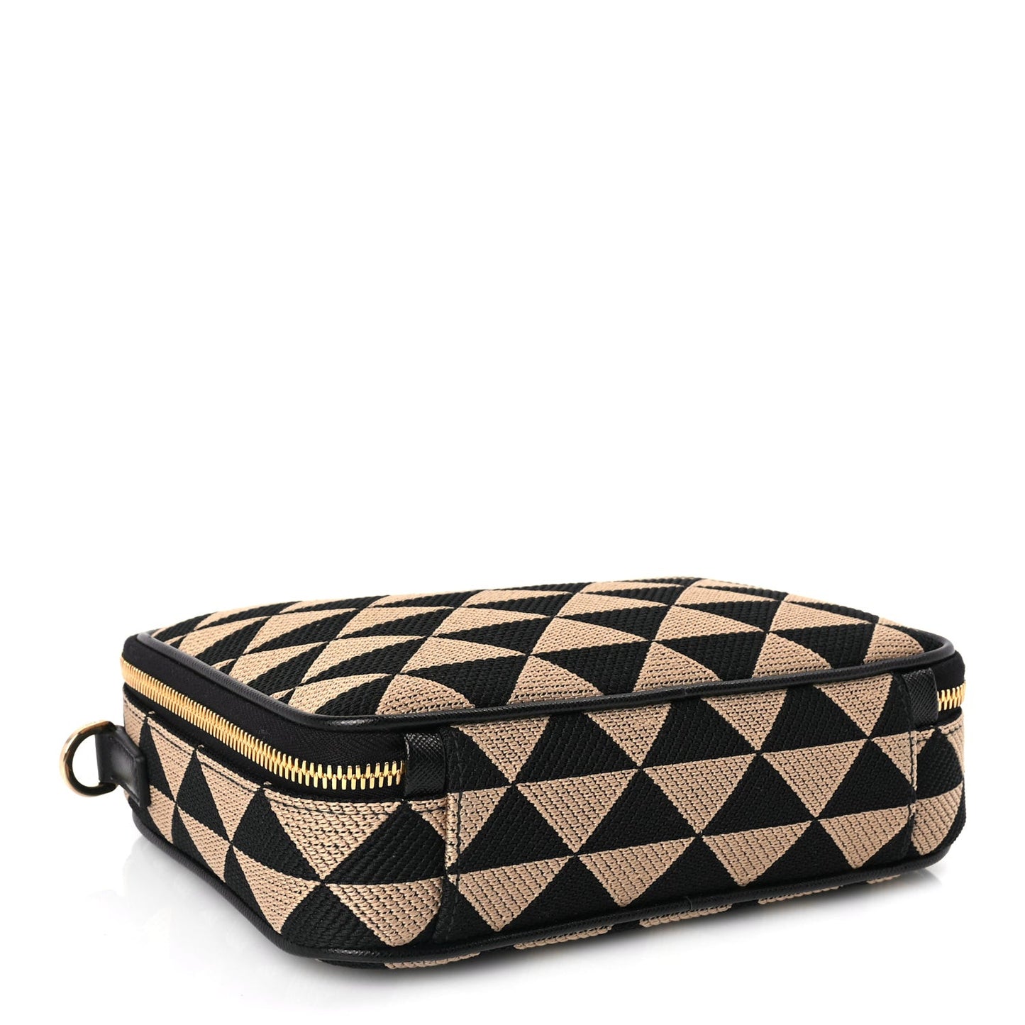 Jacquard Saffiano Triangolo Symbole Embroidered Medium Shoulder Bag Black Corda