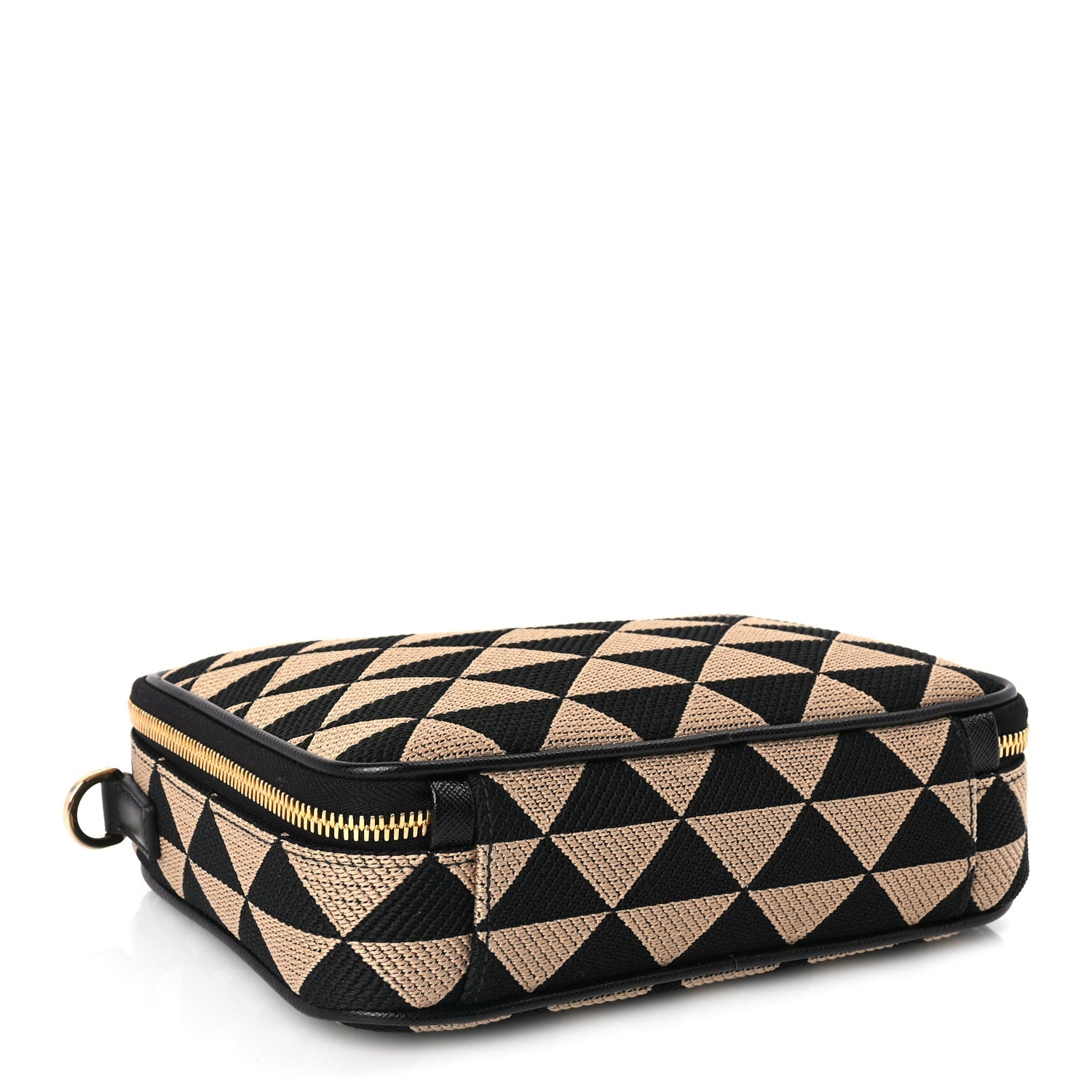 Prada Jacquard Saffiano Triangolo Symbole Embroidered Medium Shoulder Bag Black Corda 3 of 8