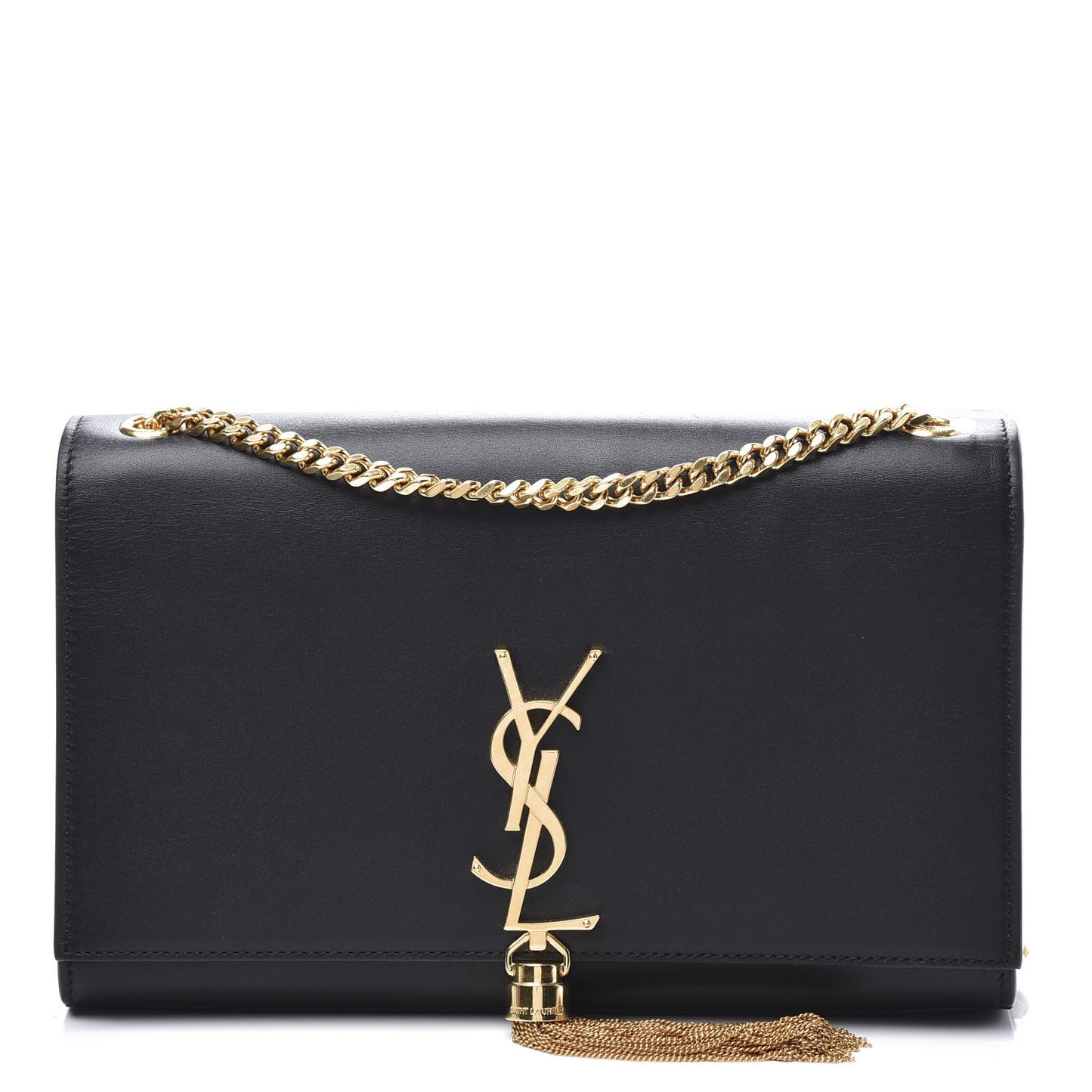 Smooth Calfskin Medium Classic Monogram Kate Tassel Satchel Black