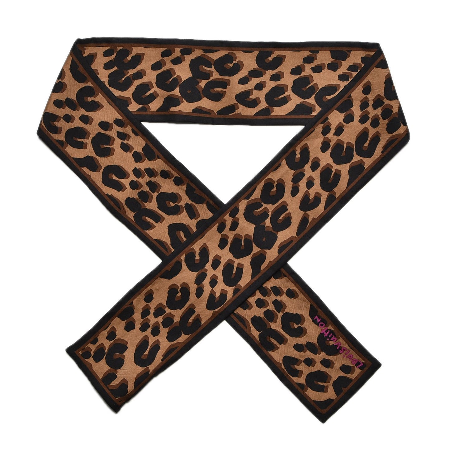 Silk Leopard Bandeau Scarf Marron