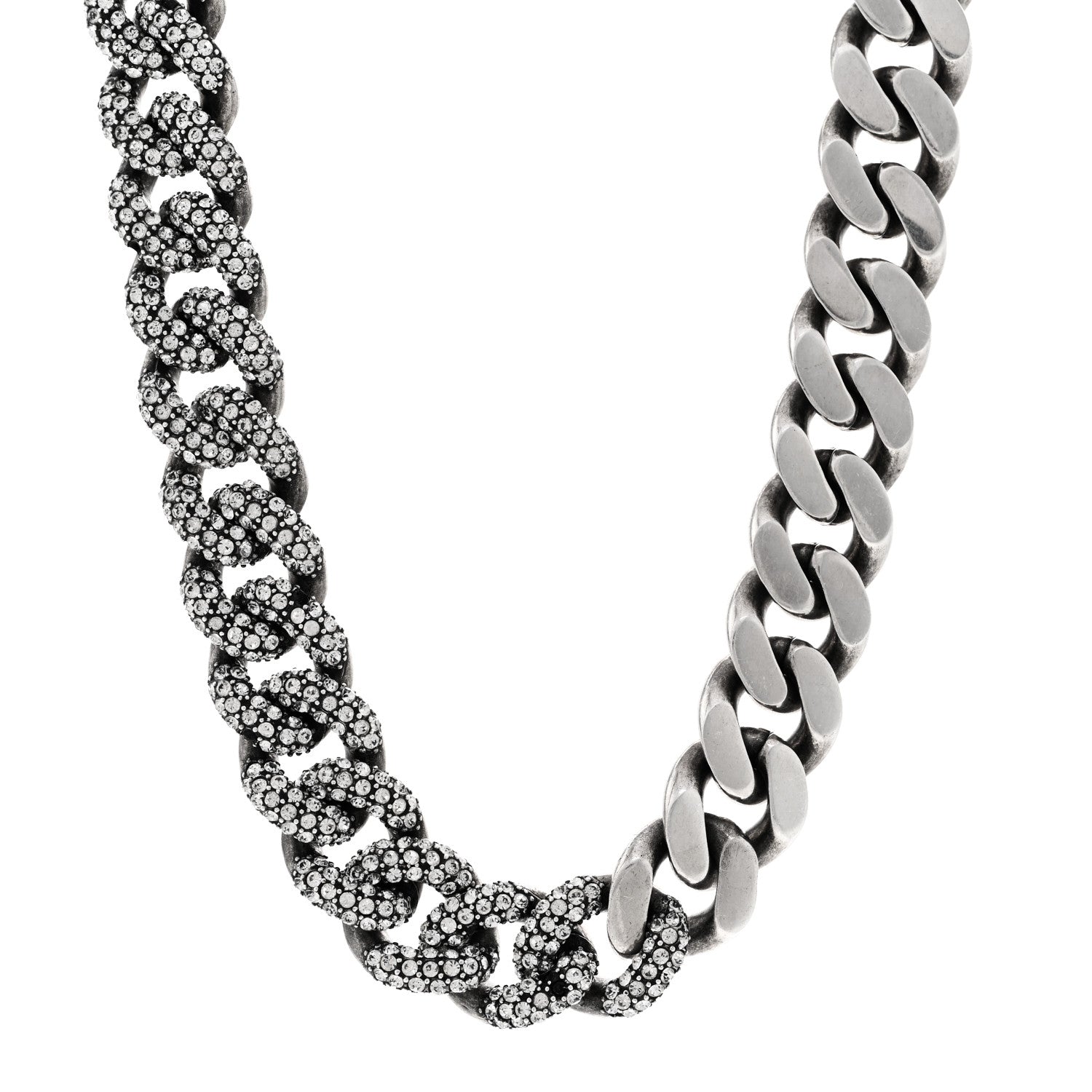 Saint Laurent Crystal Curb Chain Necklace Oxidized Silver 1 of 5