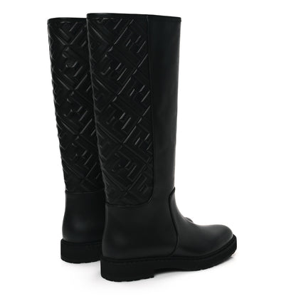 Fendi Vitello Nappa FF Embossed Tall Boots 38 Black 4 of 7