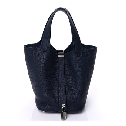 Hermes Taurillon Clemence Swift Eclat Picotin Lock 18 PM Bleu Encre Bleu Zellige 1 of 7