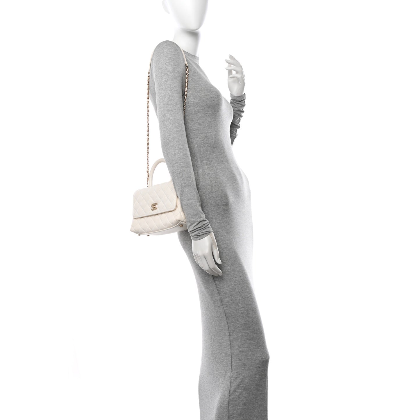 Caviar Quilted Mini Coco Handle Flap White