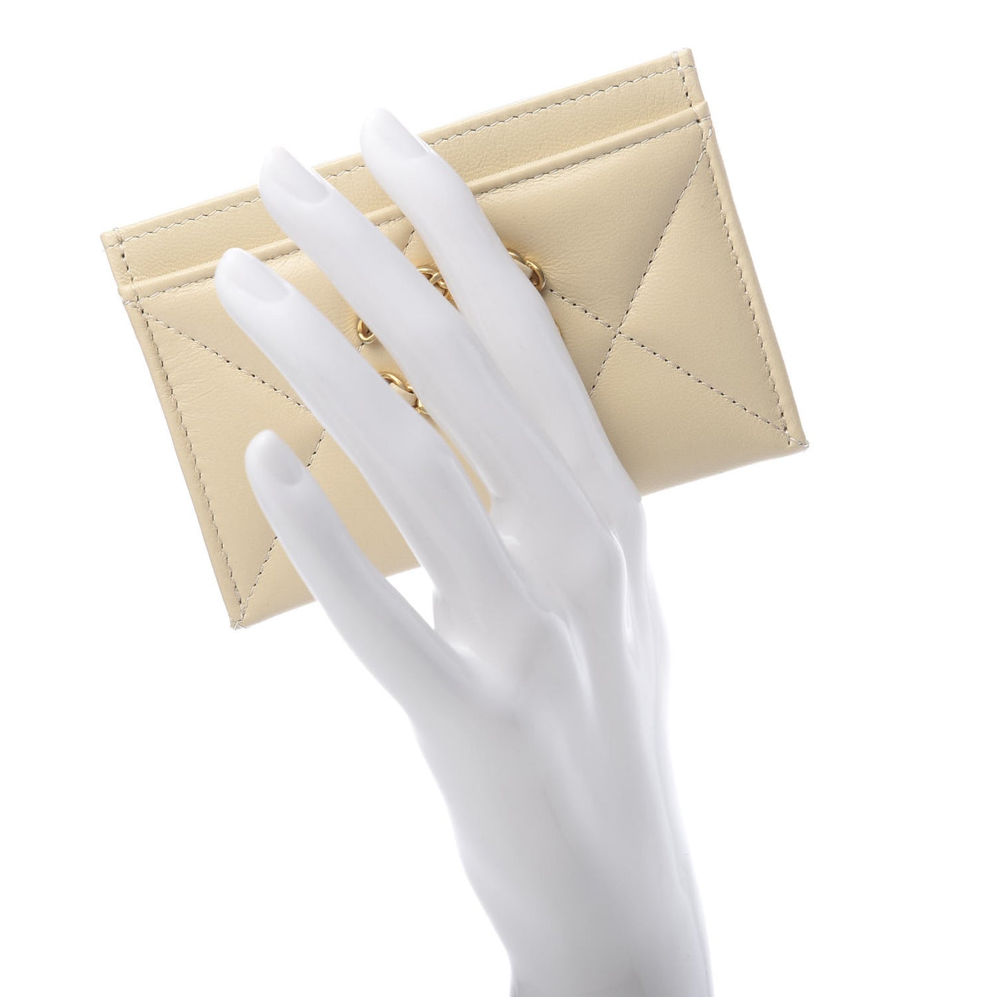 Goatskin Quilted 19 Card Holder Beige