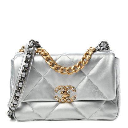 Chanel Metallic Goatskin Quilted Medium Chanel 19 Flap Silver 1 of 9