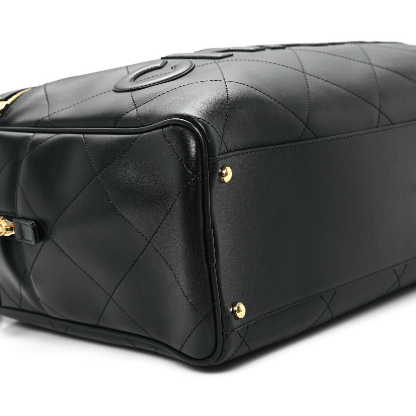 Calfskin Stitched Maxi Logo Bowling Bag Black