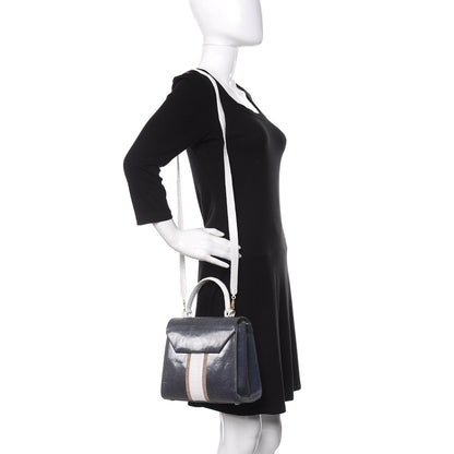 Nancy Gonzalez Crocodile Linen Mini Lily Top Handle Bag Navy 2 of 14