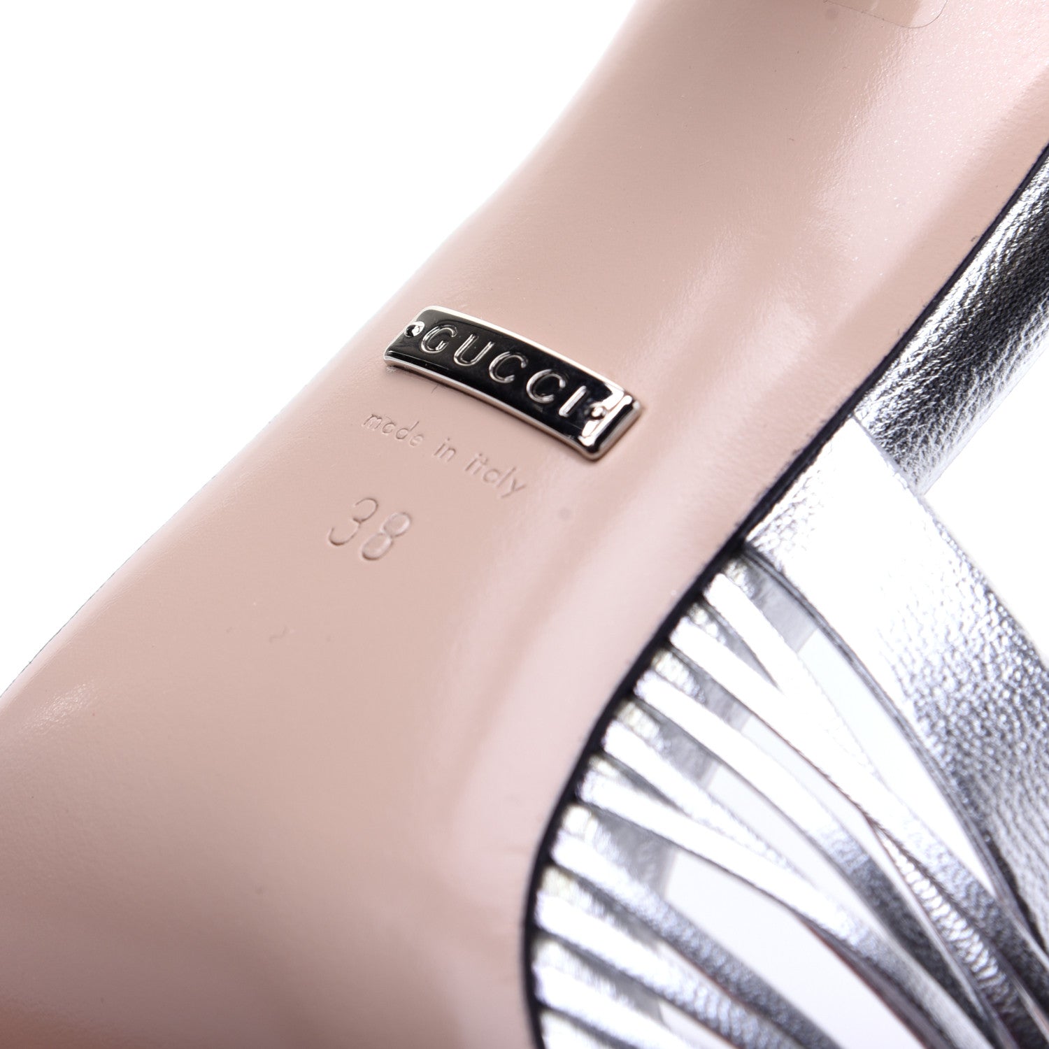 Gucci Nappa Crystal Crawford Strap High Heel Sandals 38 Silver 9 of 15