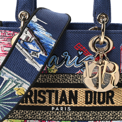 Christian Dior Raffia Embroidered Souvenir Paris Small Lady D-Lite Blue Multicolor 8 of 10