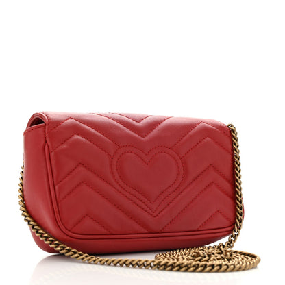 Gucci Calfskin Matelasse Super Mini GG Marmont Shoulder Bag Hibiscus Red 3 of 7