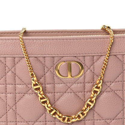 Christian Dior Calfskin Cannage Caro Zipped Pouch With Chain  Rose Des Vents 6 of 8