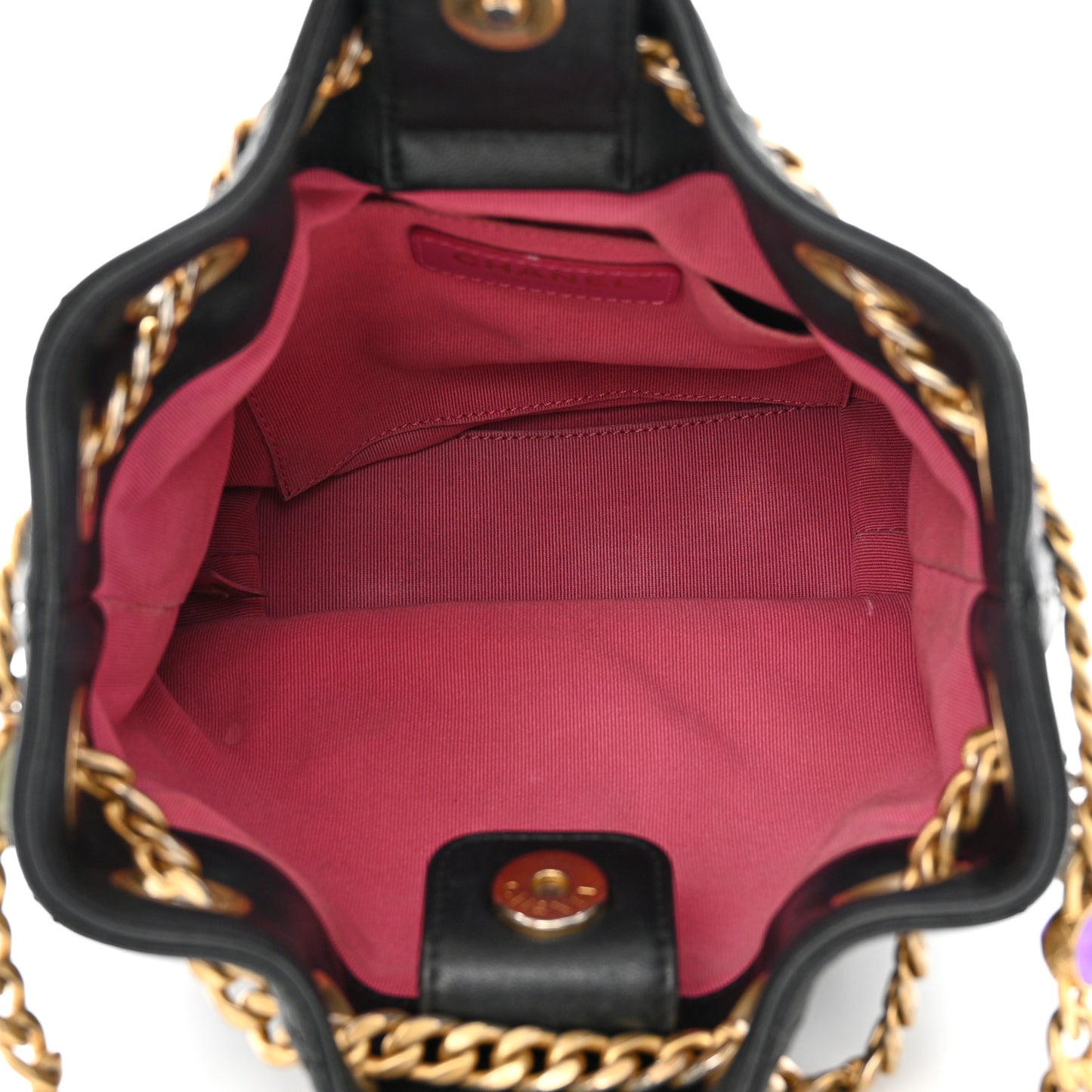 Lambskin Resin Quilted Small Pearl Samba Bucket Bag Black