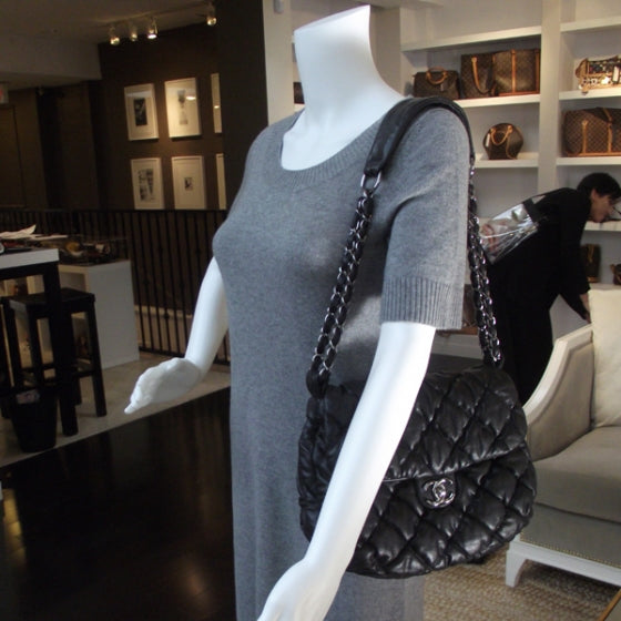 Lambskin Bubble Quilt Flap Bag Black