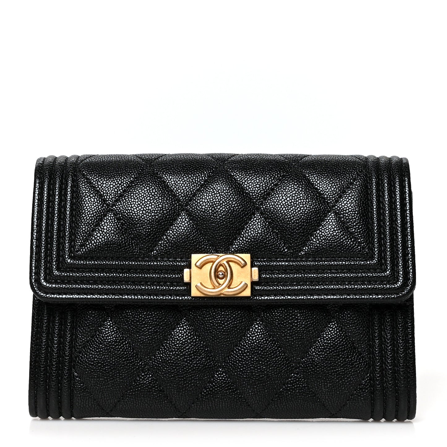 Caviar Quilted Medium Boy Flap Wallet Black