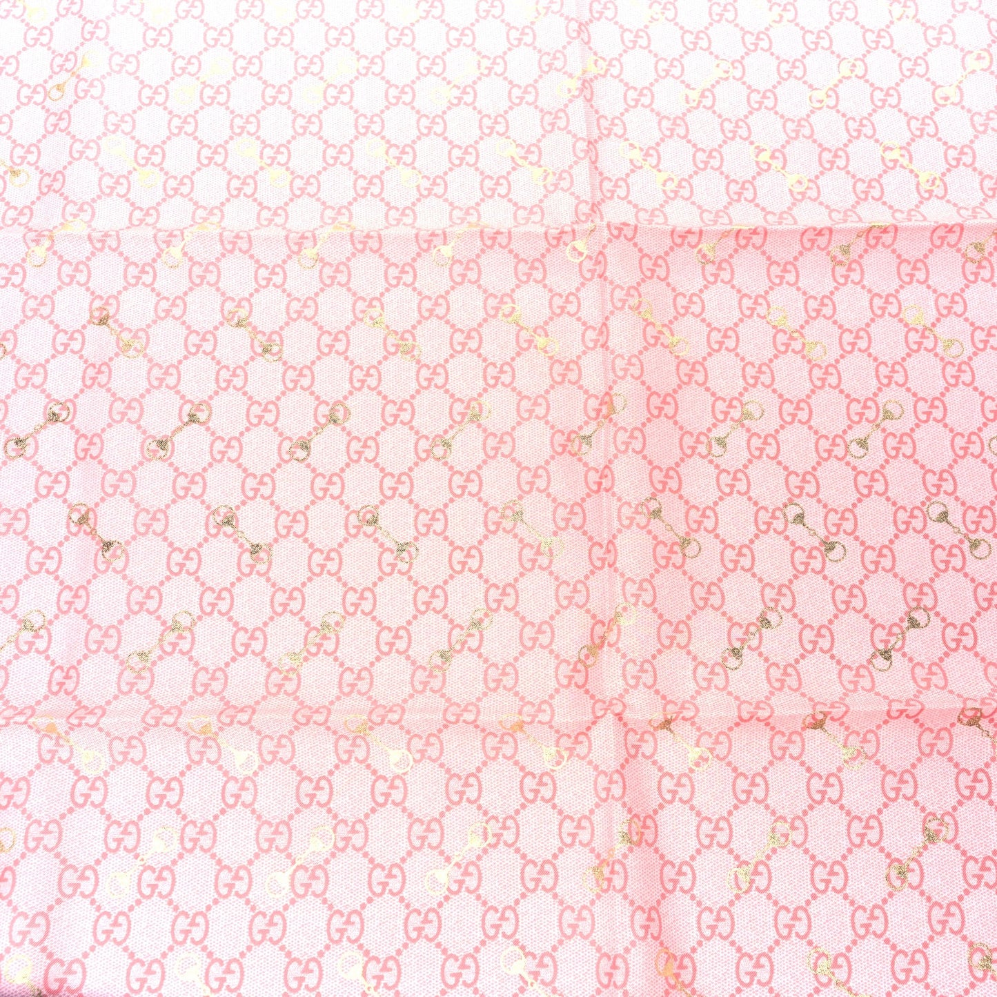 Silk Twill GG Monogram GG Gold Horsebit Square Scarf Pink Sky Blue