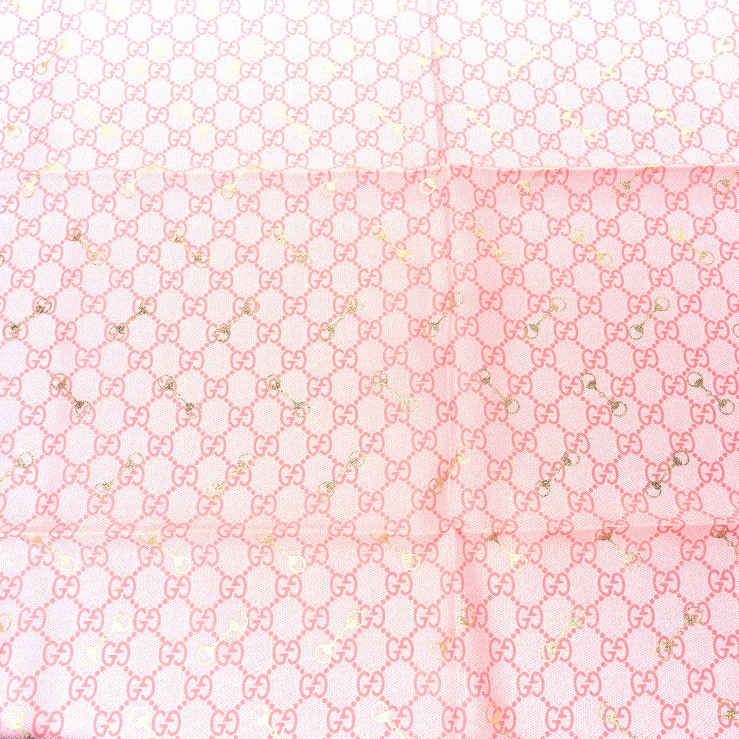 Gucci Silk Twill GG Monogram GG Gold Horsebit Square Scarf Pink Sky Blue 3 of 4