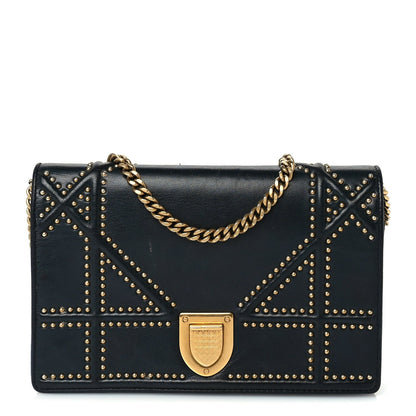 Christian Dior Calfskin Studded Diorama Wallet on Chain Pouch Green 1 of 8