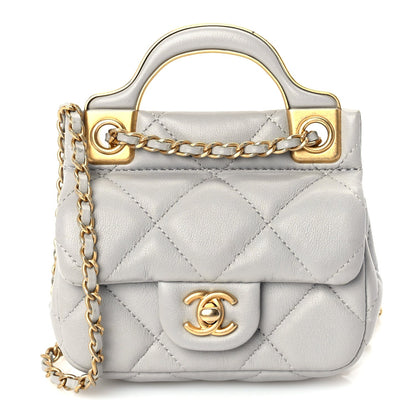Chanel Calfskin Quilted Lady Handle Flap Card Holder With Chain  Grey 7 of 9