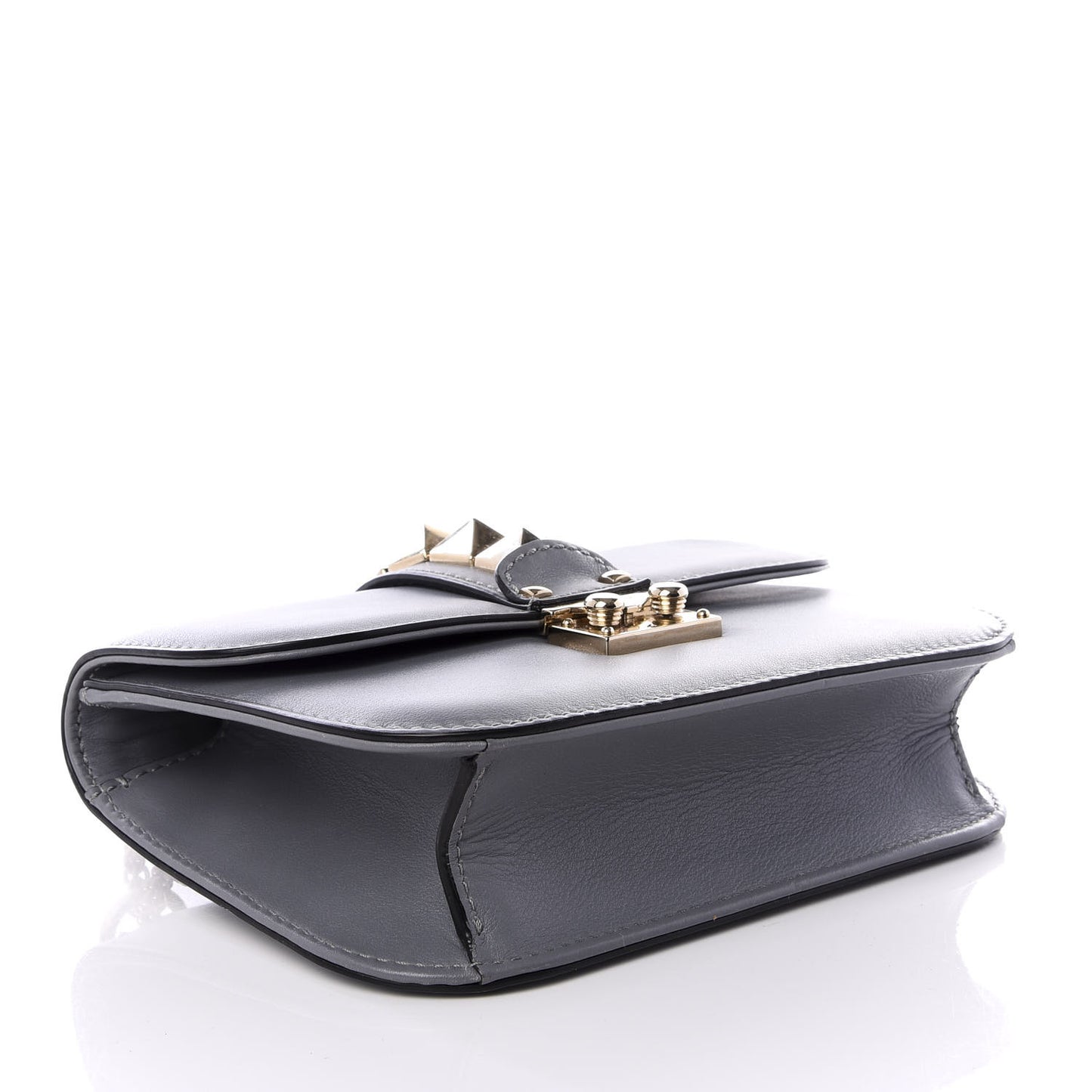 Vitello Small Glam Lock Rockstud Flap Gray