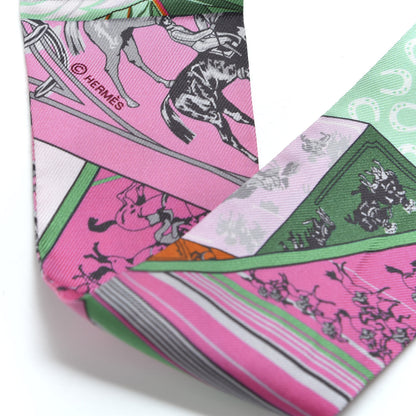Hermes Silk Cheval Phoenix Twilly Fuchsia Vert Rose 3 of 4