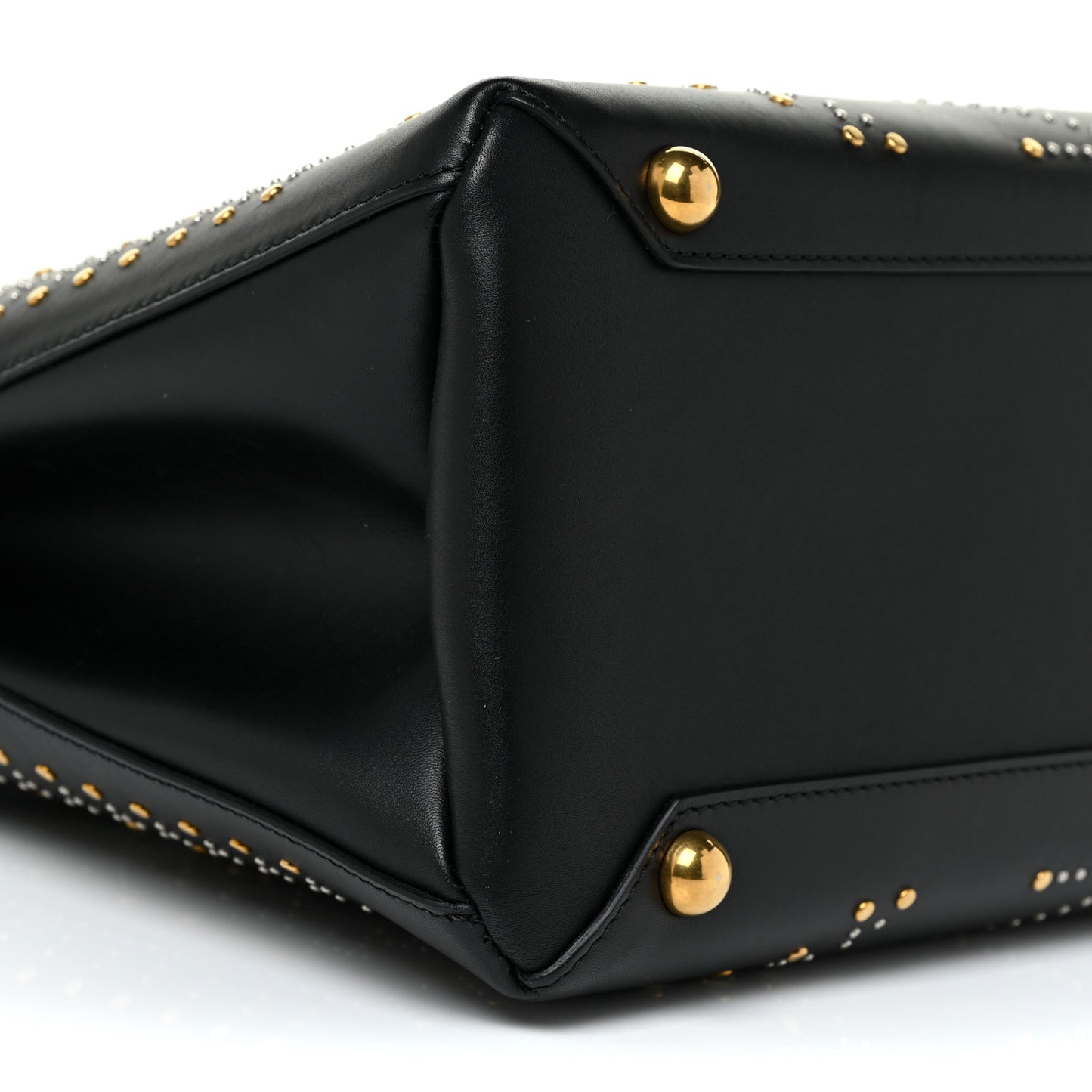 Smooth Calfskin Riveted Medium Banner Tote Black