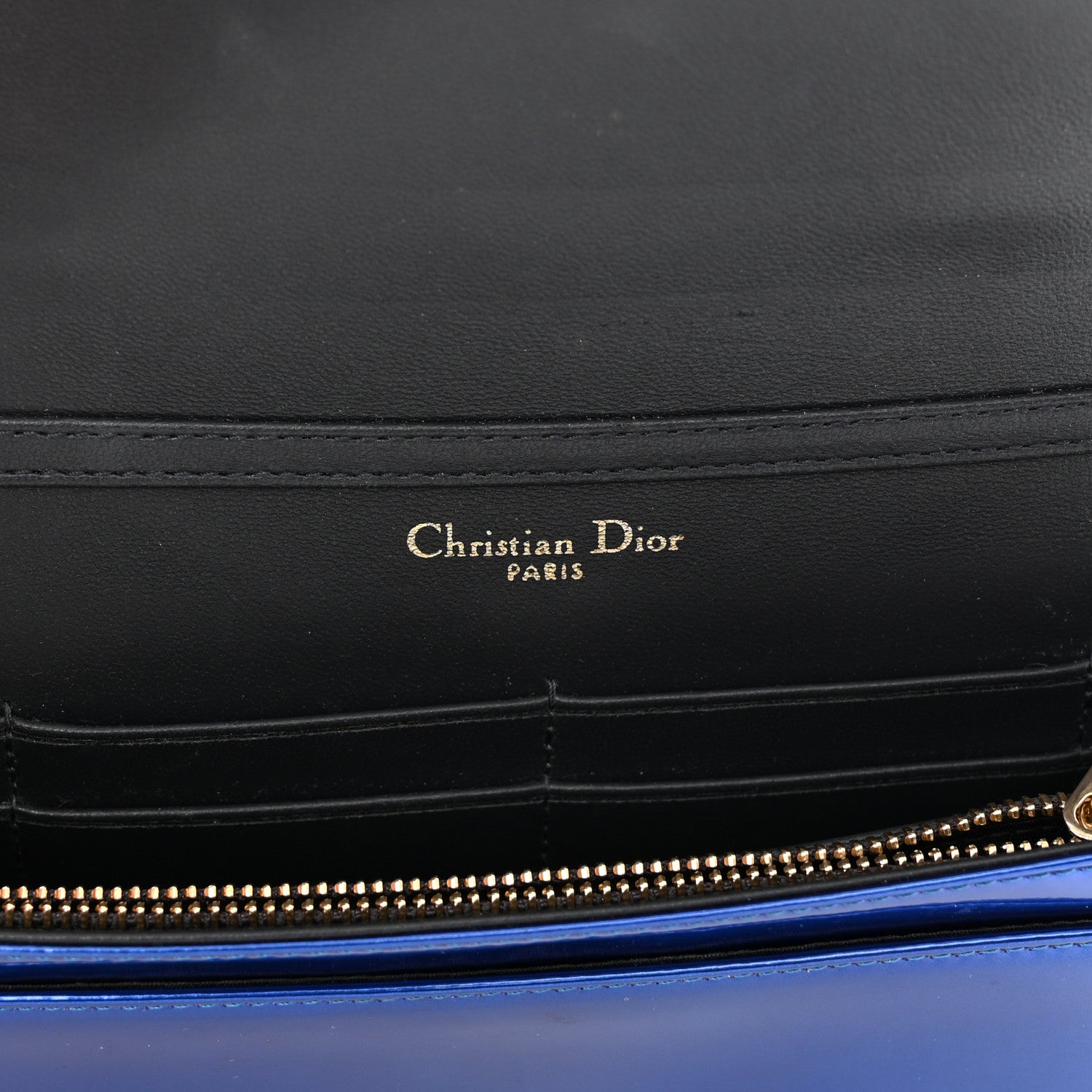 Christian Dior Metallic Patent Micro-Cannage Diorama Wallet on Chain Pouch Mirror Blue 6 of 9
