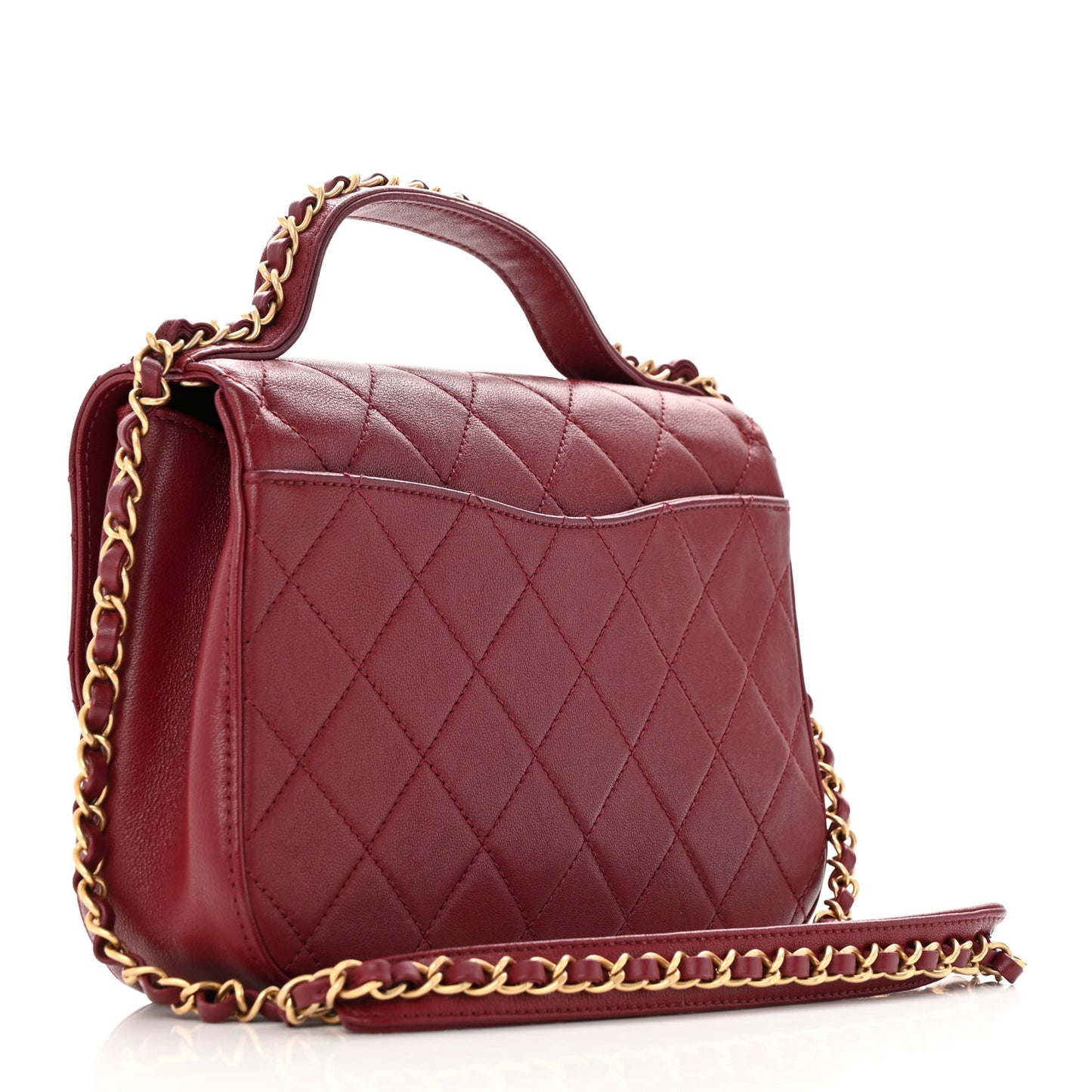 Lambskin Quilted Chain Infinity Top Handle Flap Burgundy