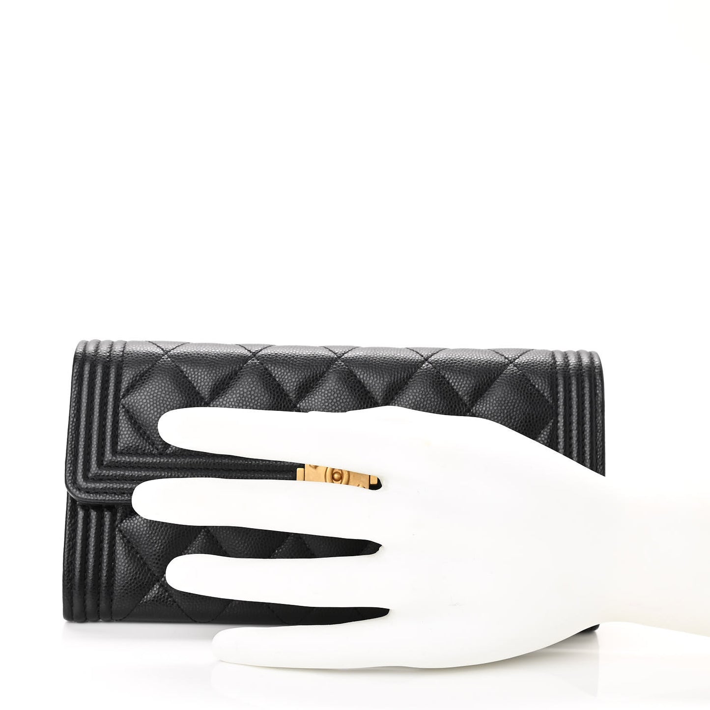 Caviar Quilted Large Boy Gusset Flap Wallet Black