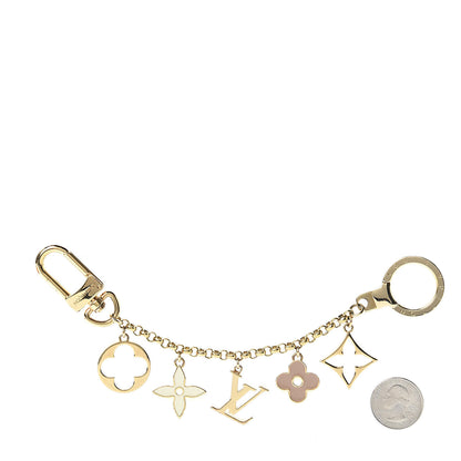 Louis Vuitton Brass Enamel Fleur De Monogram Bag Charm Chain Gold 2 of 5