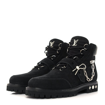 Louis Vuitton Suede Calfskin Monogram Eclipse Mens Creeper Ankle Boots 11 Black 3 of 7