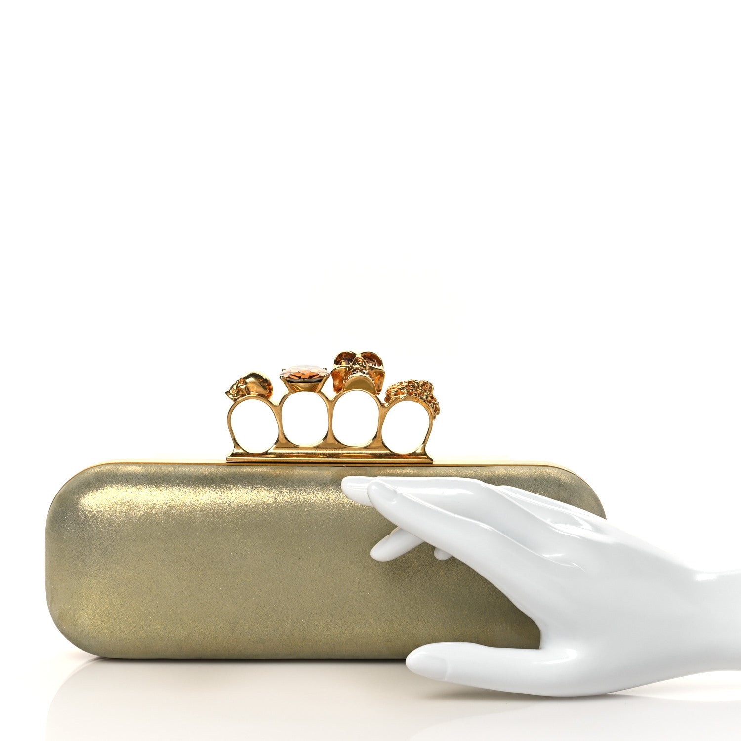 Alexander McQueen Metallic Lambskin Skull Knuckle Box Clutch Gold 2 of 10