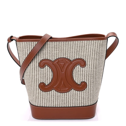 Celine Canvas Calfskin Triomphe Small Bucket Bag Beige Tan 1 of 8