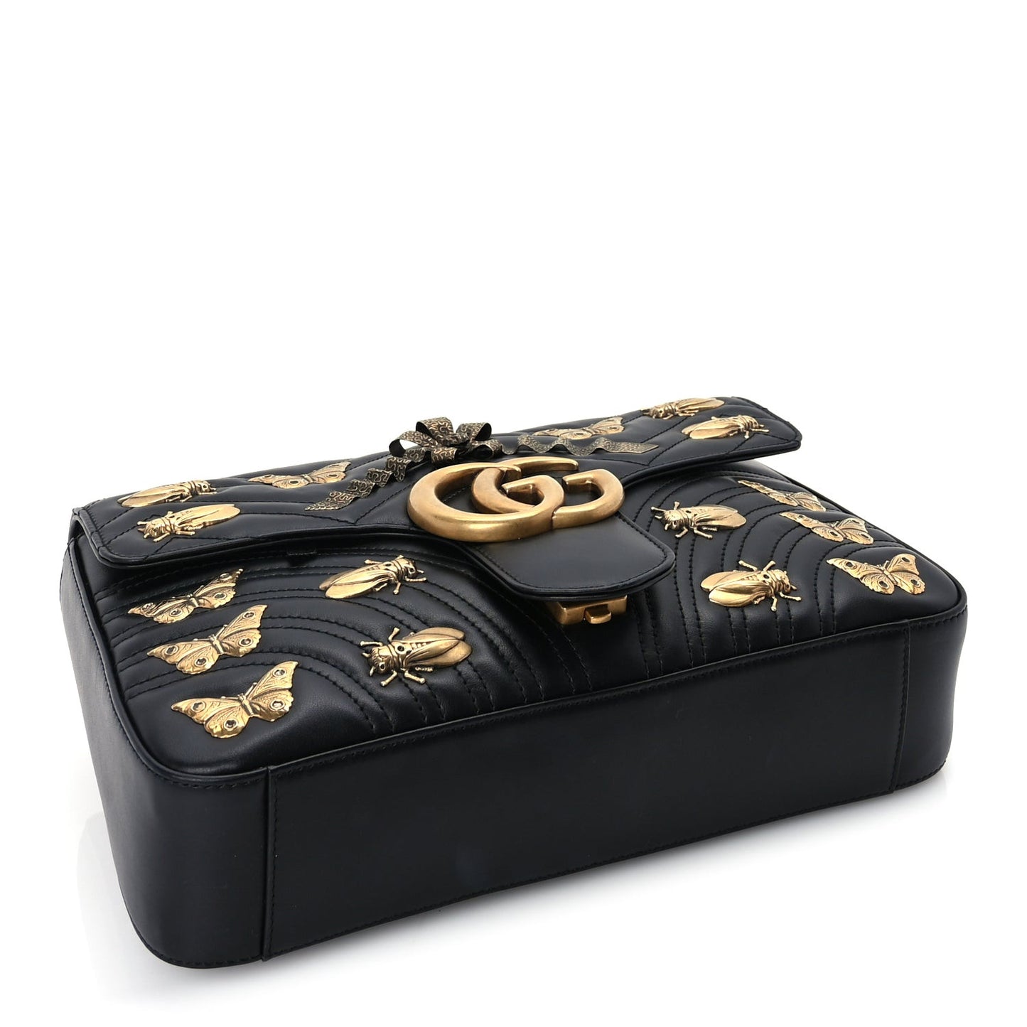 Calfskin Matelasse Animal Studs Medium GG Marmont Shoulder Bag  Black