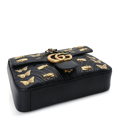 Gucci Calfskin Matelasse Animal Studs Medium GG Marmont Shoulder Bag  Black 3 of 9