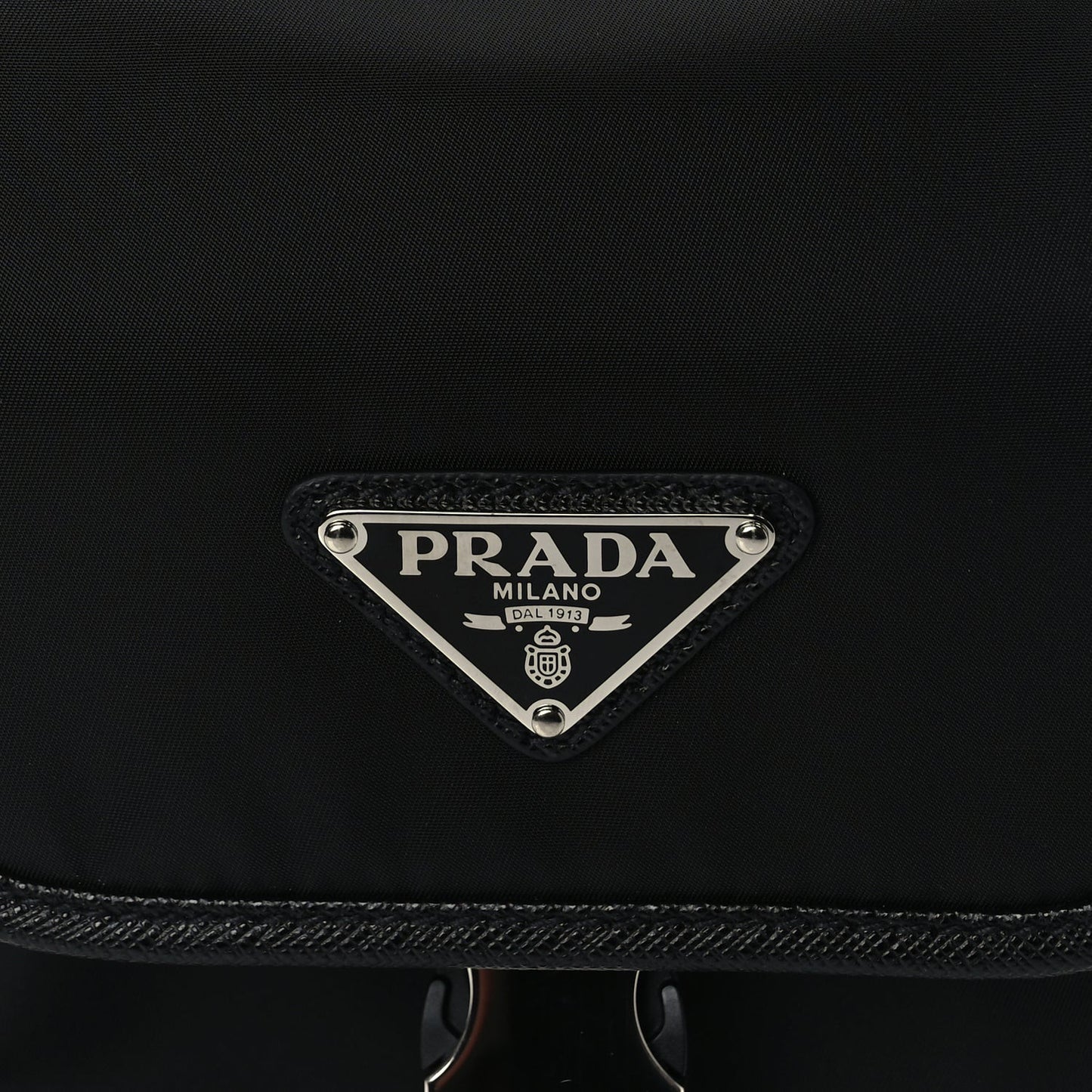 Re-Nylon Saffiano Mini Pocket Single Snap Buckle Messenger Bag Black