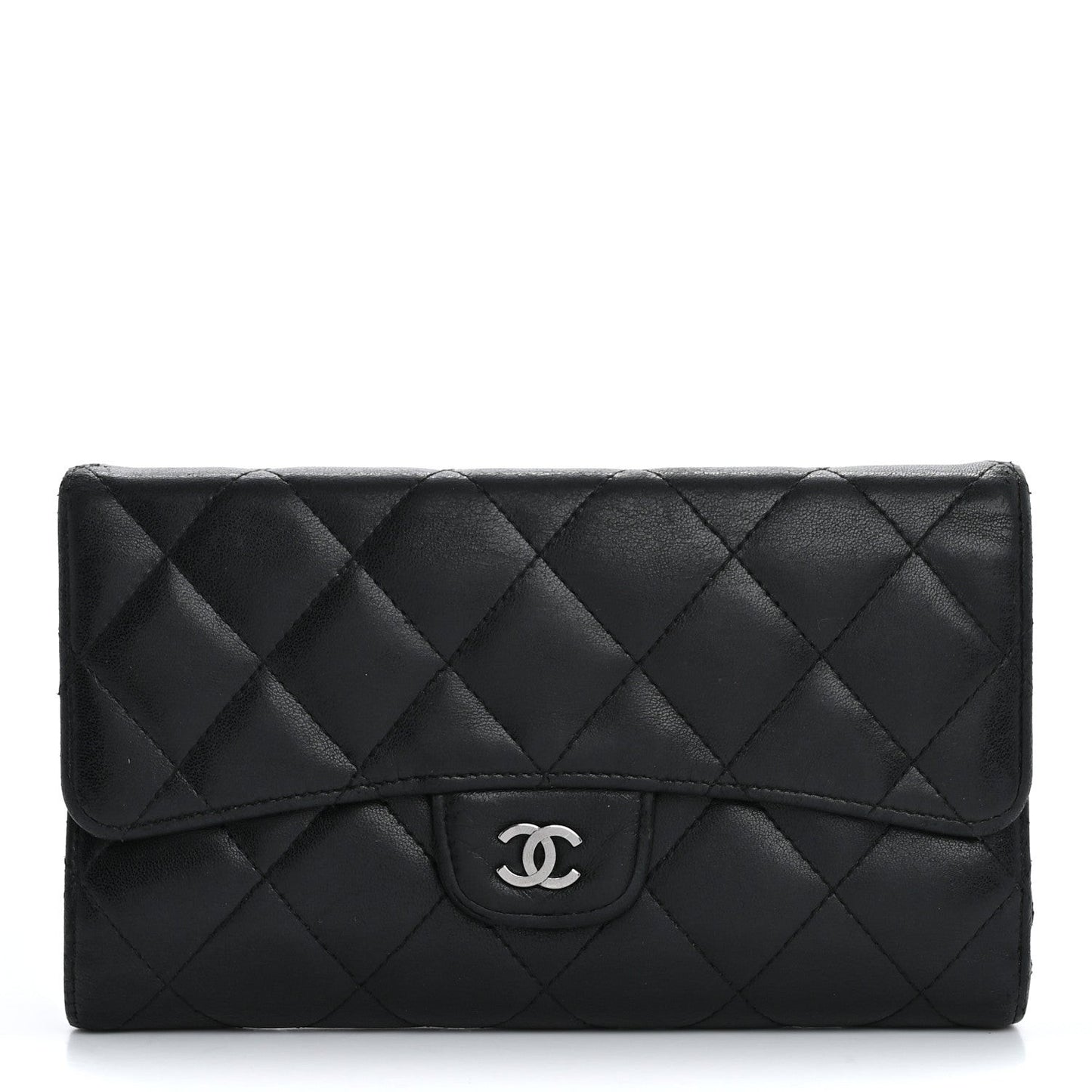 Lambskin Quilted Large Flap Wallet Black