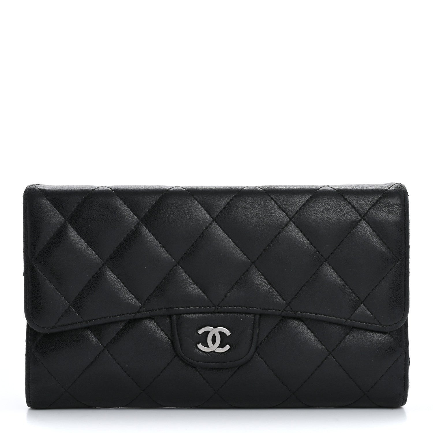 Chanel Lambskin Quilted Large Flap Wallet Black 1 of 7