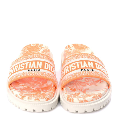 Christian Dior Canvas Fluo Toile de Jouy Embroidered Dway 10mm Slide Sandals 39  White Orange 3 of 8