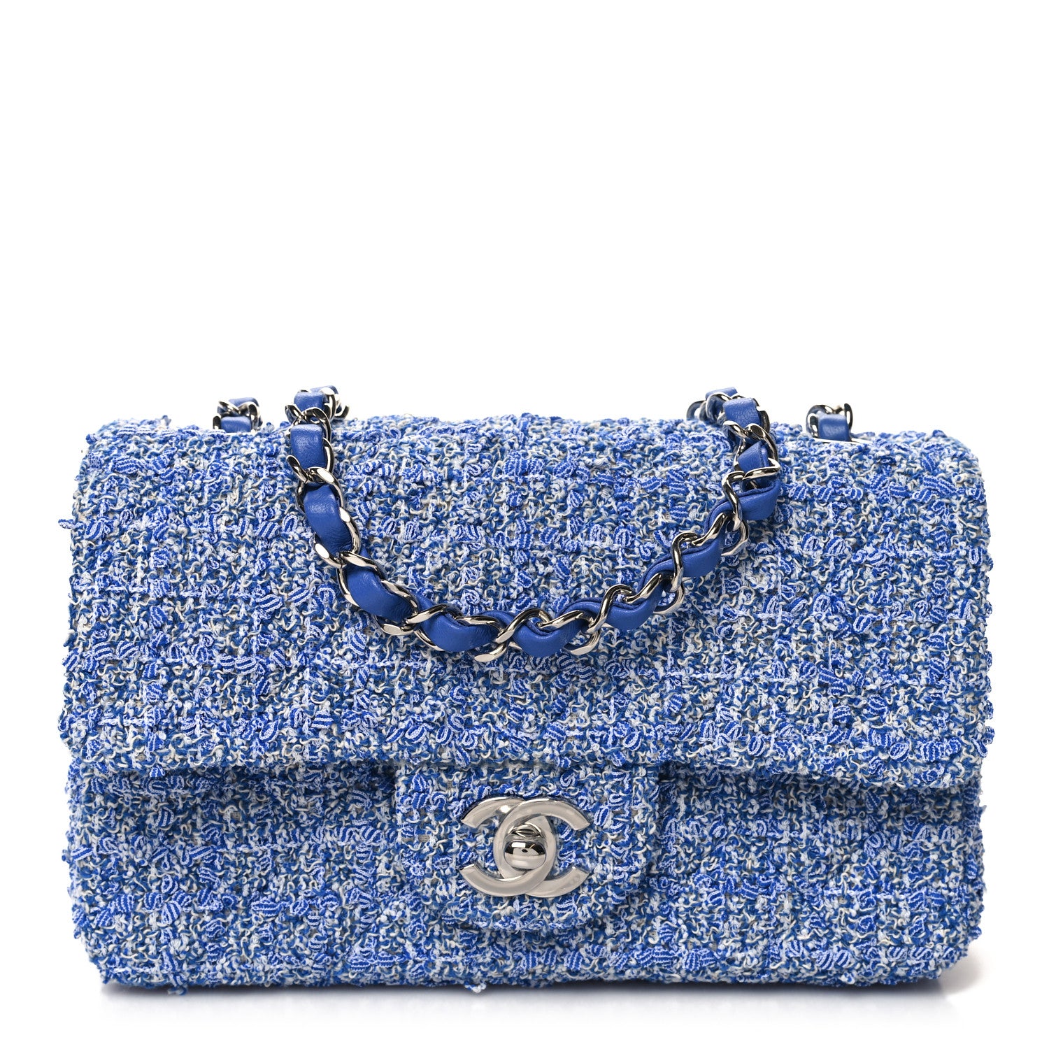 Chanel Tweed Quilted Mini Rectangular Flap Blue White 1 of 12