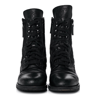 Chanel Calfskin Quilted Lace Up Combat Boots 36 Black 2 of 8