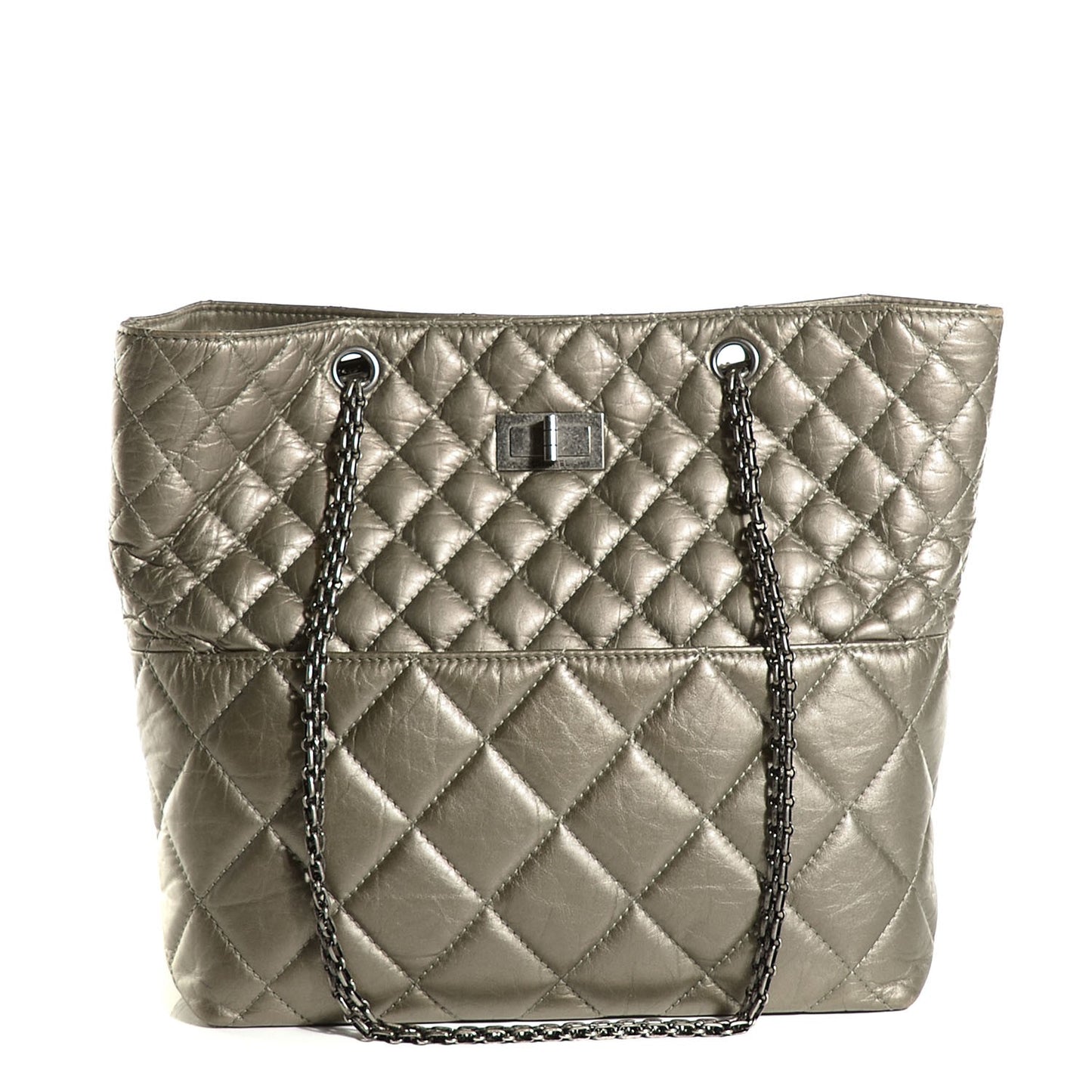 Aged Calfskin Reissue 2.55 Tote Dark Silver