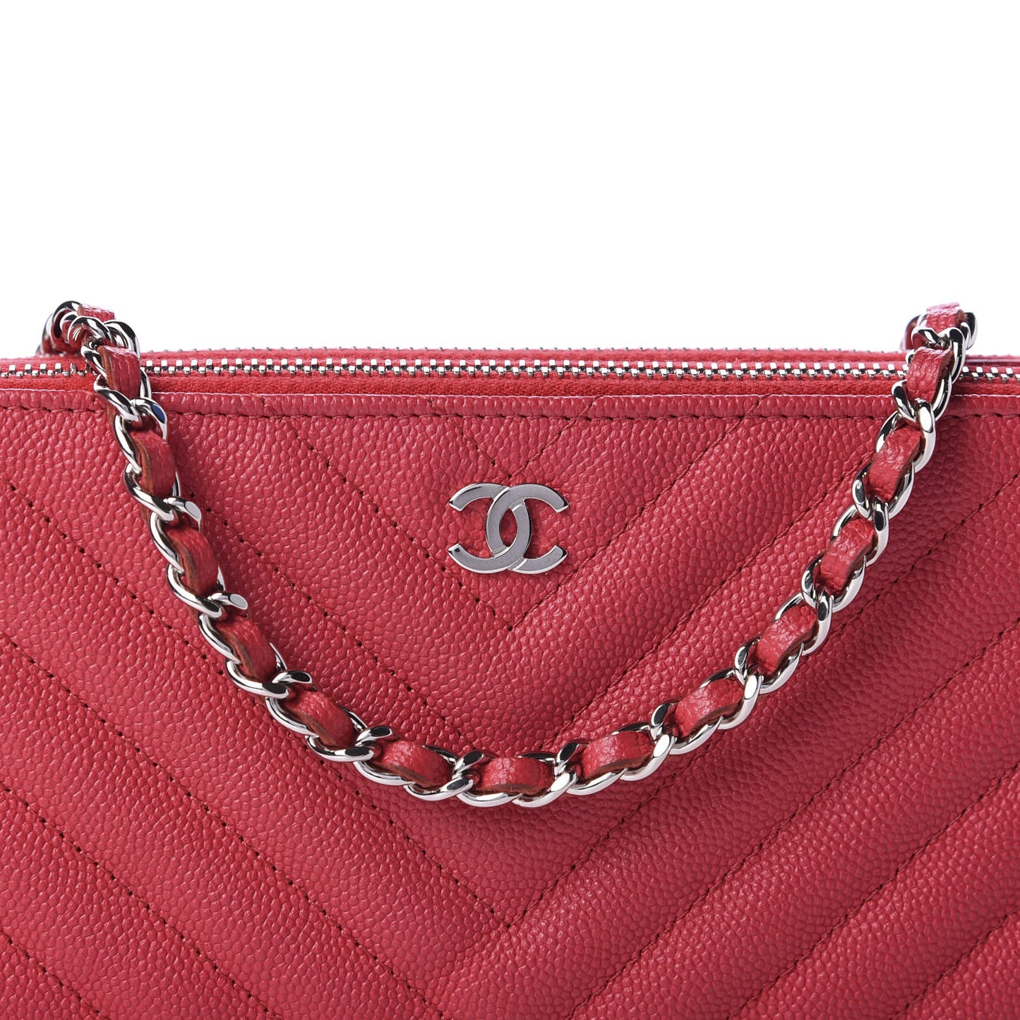Caviar Chevron Quilted Small Clutch With Chain Light Red