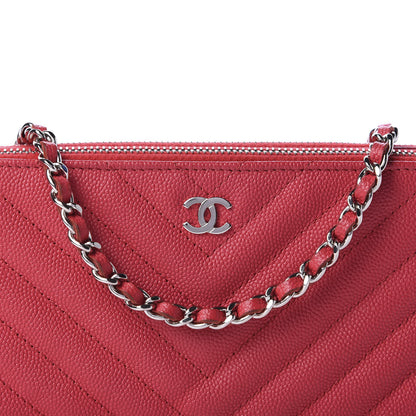 Chanel Caviar Chevron Quilted Small Clutch With Chain Light Red 11 of 11