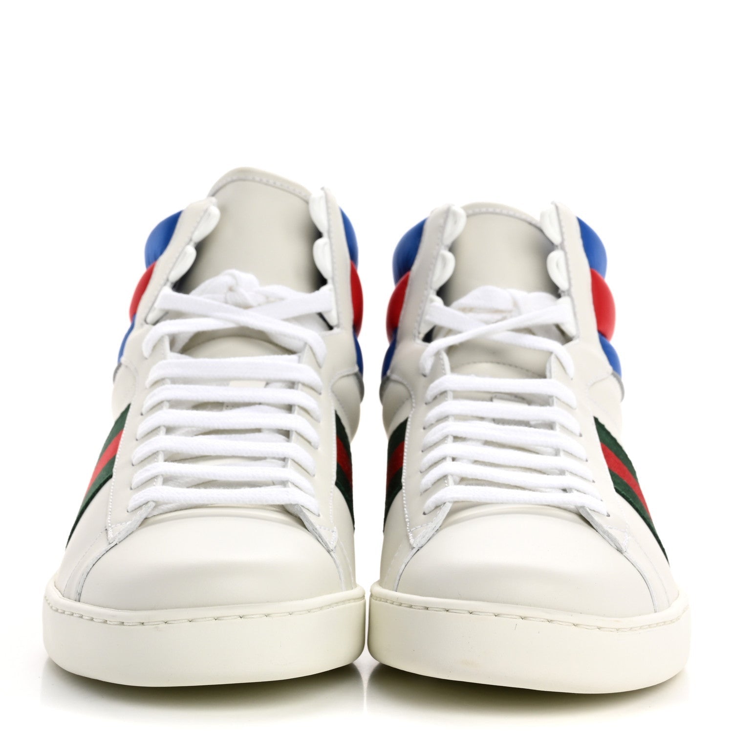 Gucci Calfskin Web Mens Ace High Top Sneakers 9 White Bright Splash 3 of 7