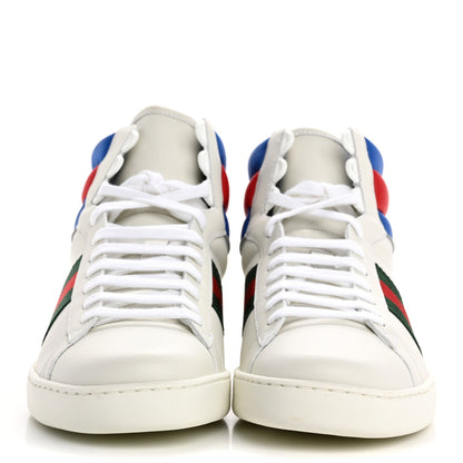 Gucci Calfskin Web Mens Ace High Top Sneakers 9 White Bright Splash 3 of 7