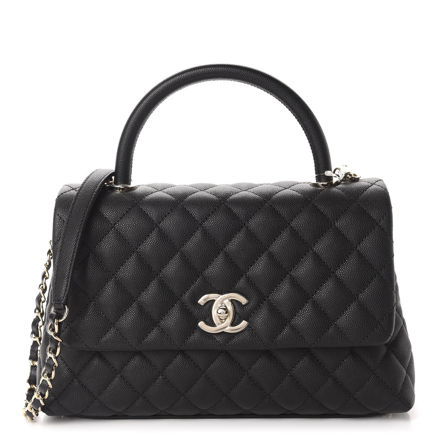 Caviar Quilted Small Coco Handle Flap Black