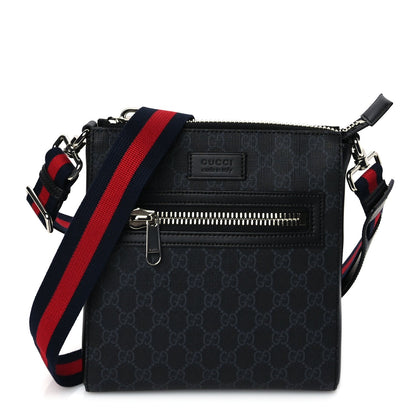 Gucci GG Supreme Monogram Web Small Flat Messenger Bag Black Grey 1 of 8