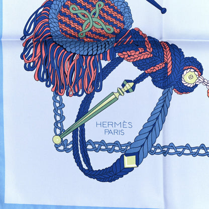 Hermes Silk Le Timbalier Scarf 90 Bleu Ciel Vert Jaune 2 of 3